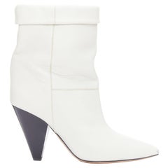 ISABEL MARANT Rouxa Bottes à talons coniques en cuir blanc cassé EU36
