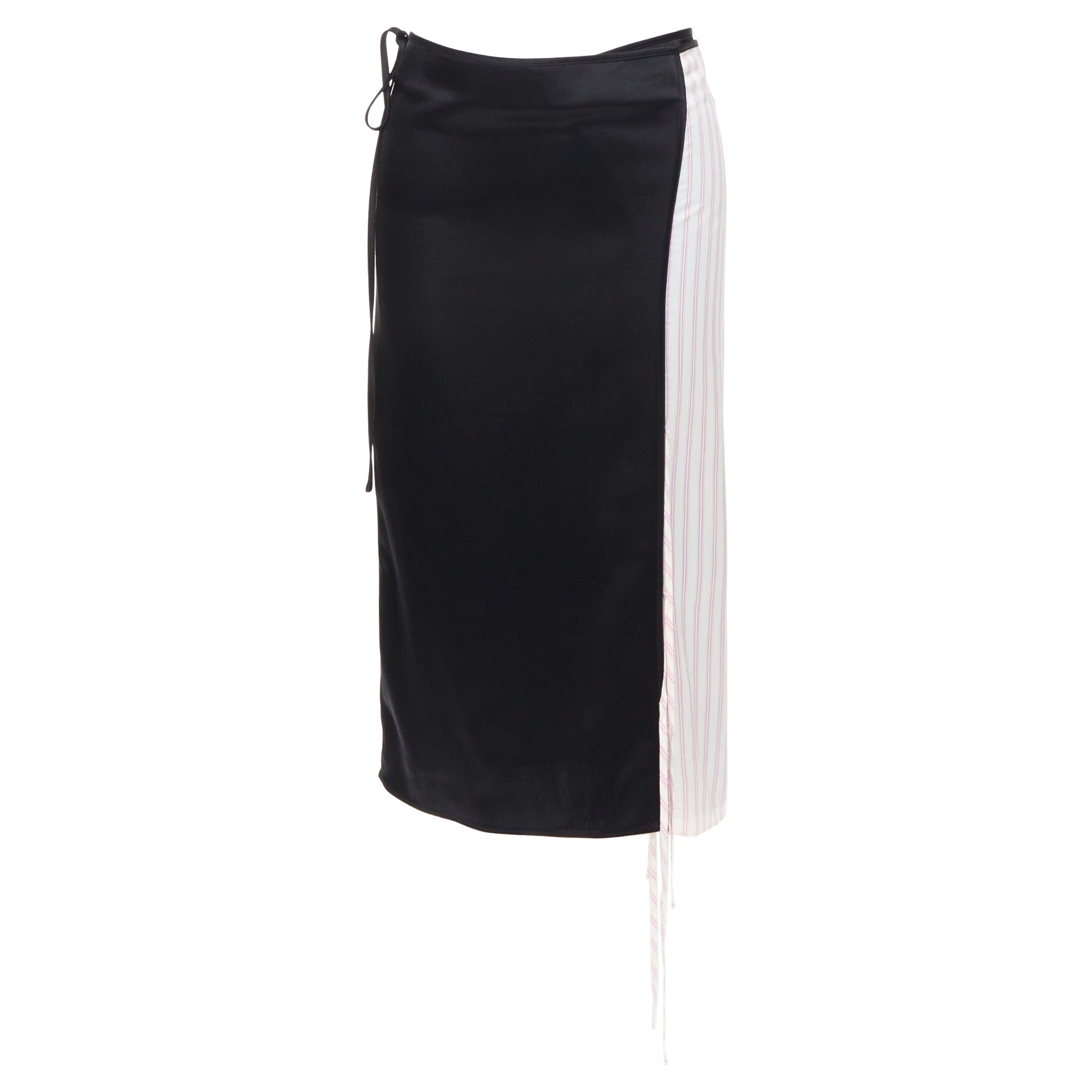 ALEXANDER WANG T black pink cream pinstripe wrap skirt US0 XS For Sale