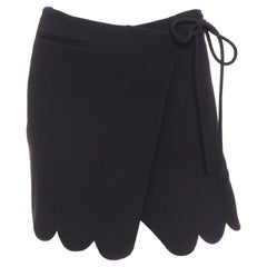 MACH & MACH 2022 100% wool black scalloped bow wrap skirt FR36 XS