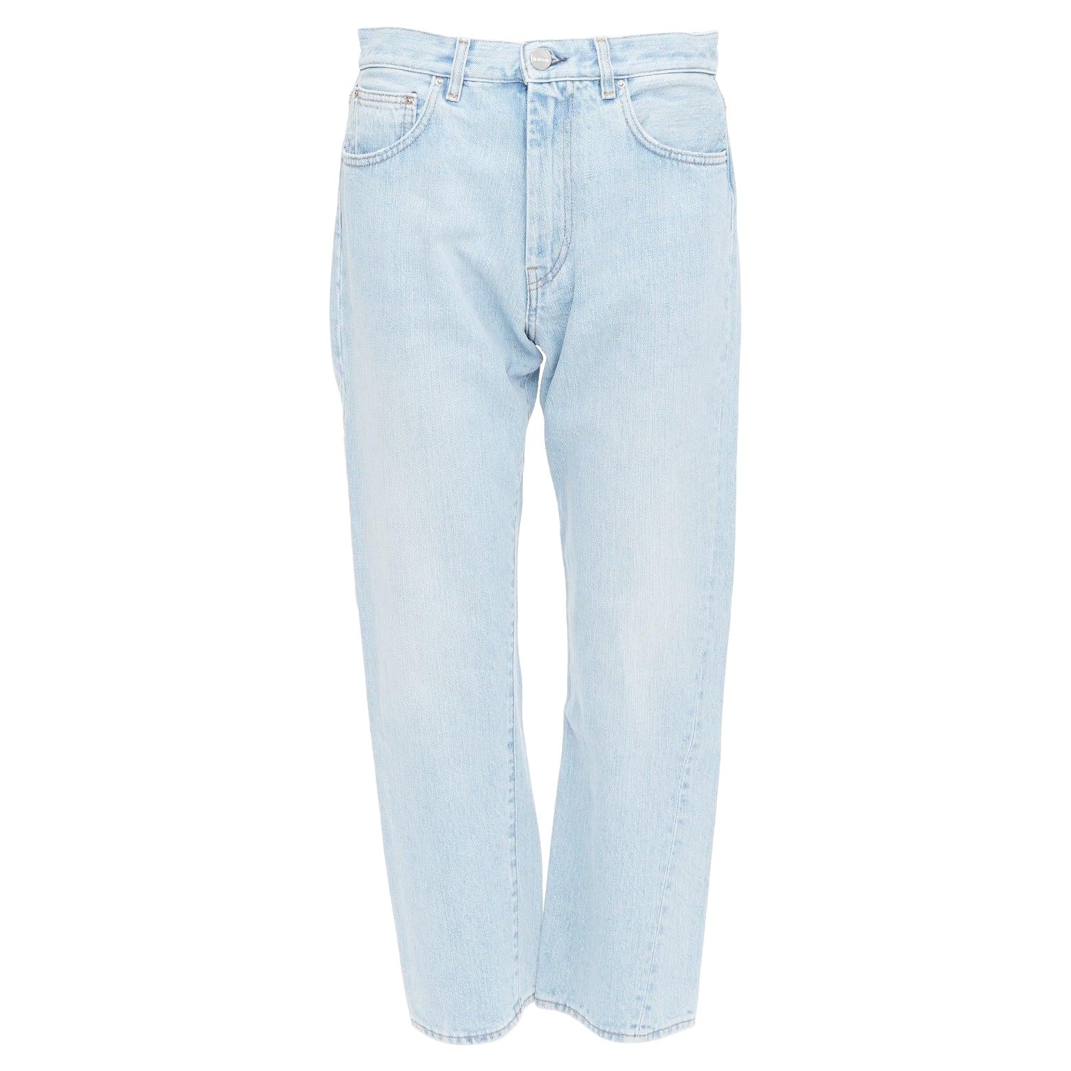 TOTEME Twisted Seam light blue washed denim asymmetric jeans 27" For Sale