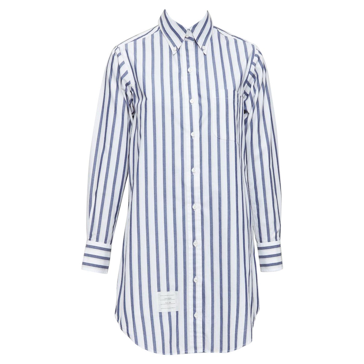 THOM BROWNE blue white poplin cotton stripe button down shirt dress US0 XS0 For Sale