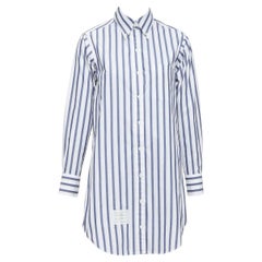 THOM BROWNE abito camicia a righe in popeline di cotone blu bianco US0 XS0