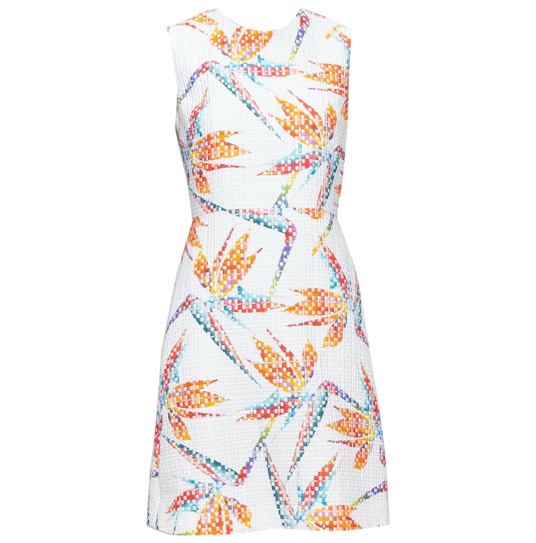 FENDI white orange bird of paradise jacquard cocktail dress IT38 XS For Sale