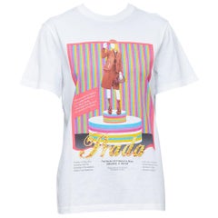 PRADA 2017 OMA/AMO t-shirt à imprimé graphique rose et jaune perlé logo XS