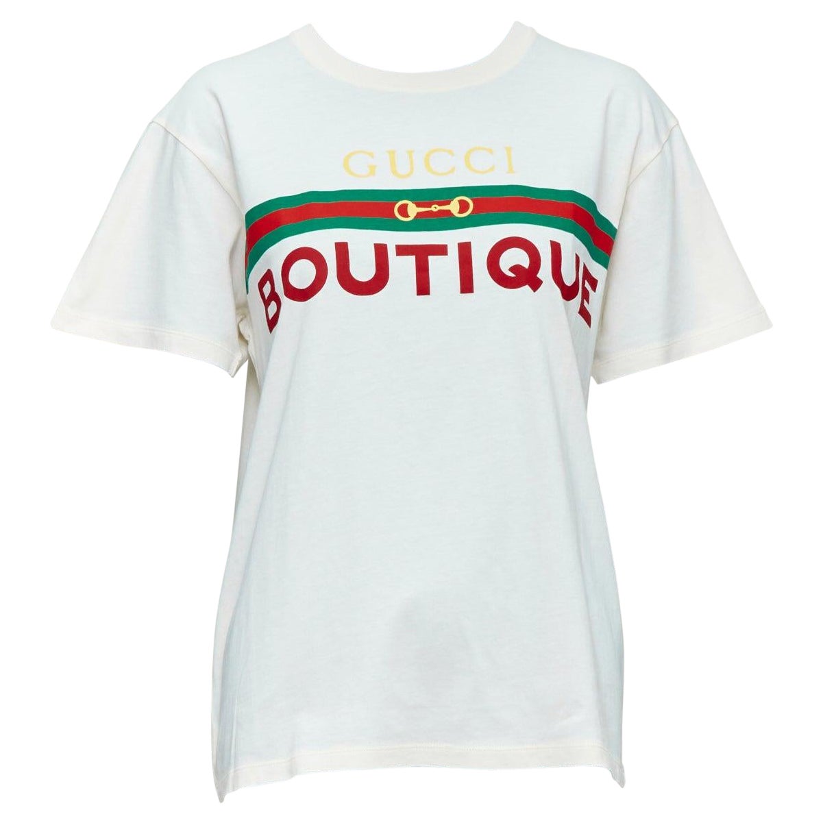 GUCCI cream green yellow boutique vintage logo short sleeve tshirt XXS