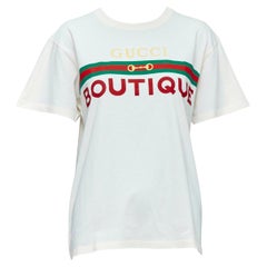 Gucci crema verde giallo boutique vintage logo tshirt manica corta XXS