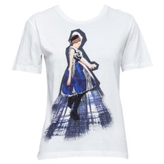 PRADA 2010 blue black runway model applique cream cotton tshirt S