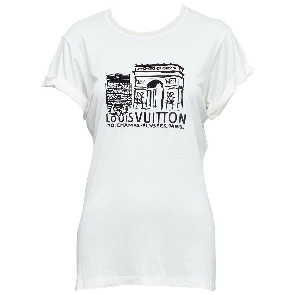 LOUIS VUITTON white Arc de Triomphe felt print tshirt  S