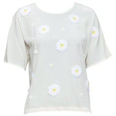 DOLCE GABBANA 100% silk cream yellow daisy applique top IT38 XS