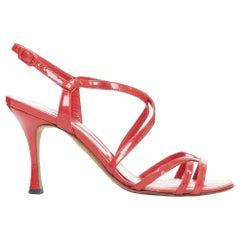 MANOLO BLAHNIK red patent leather crisscross strappy sandals EU37