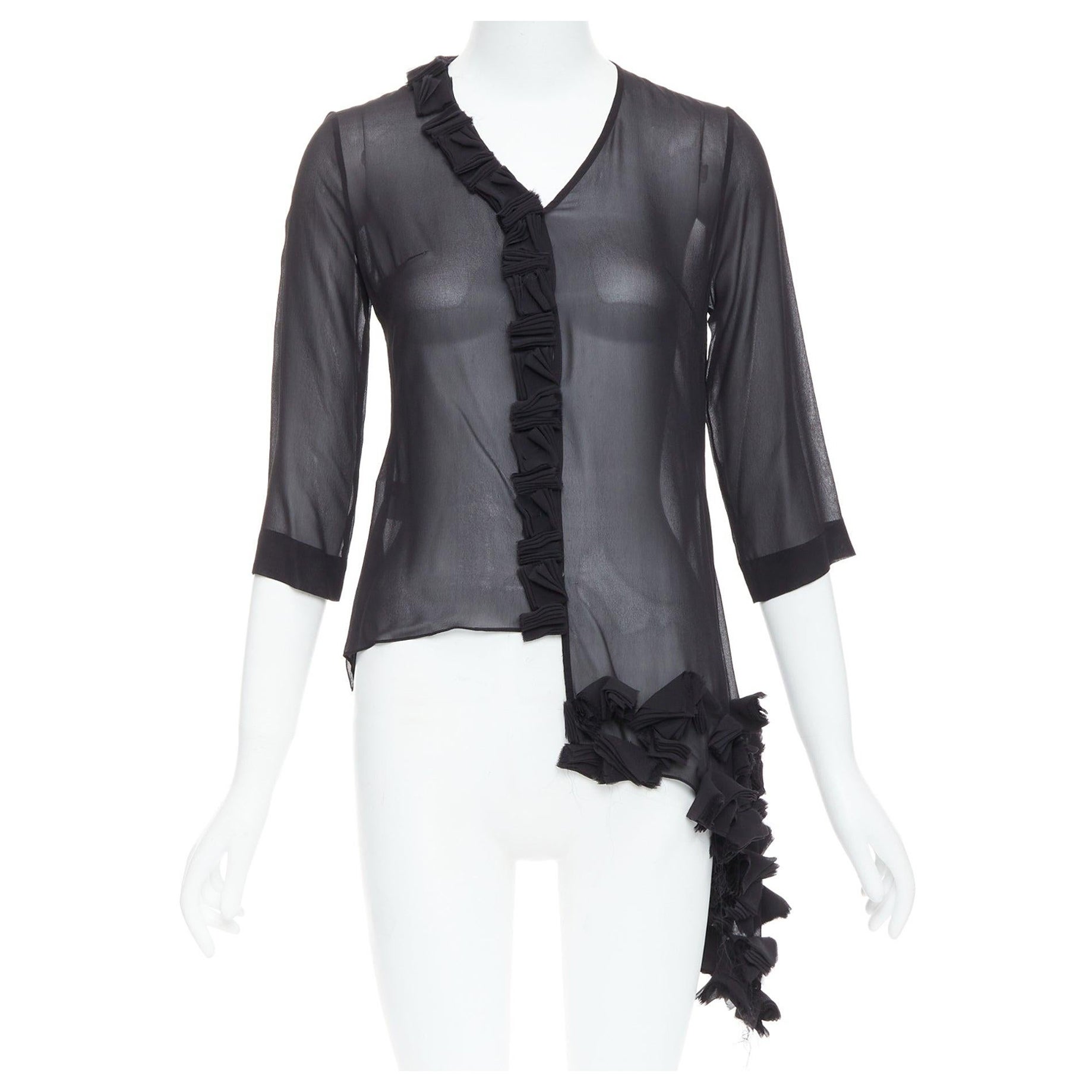 PEACHOO KREJBERG 10 CORSO COMO 100% silk black sheer blouse FR34 XS For Sale