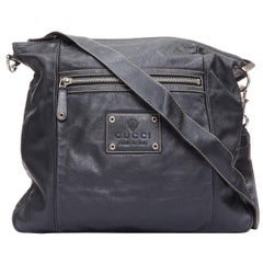 GUCCI Vintage Sima black leather crest logo crossbody bag