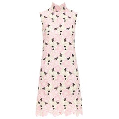 GIAMBATTISTA VALLI rosa cremefarbenes Kleid mit geblümter Guipure-Spitze und Rundhalsausschnitt IT38 XXS