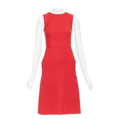 VALENTINO red silk wool side pocketed crew neck shift dress IT38 XS