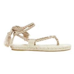 DIOR 2020 Diorexpress nude embroidered cotton rope tie jute sandals EU37