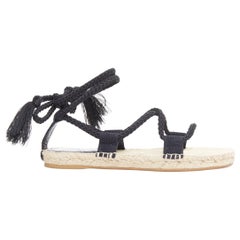 DIOR 2020 Diorexpress black embroidered cotton rope tie jute sandals EU37