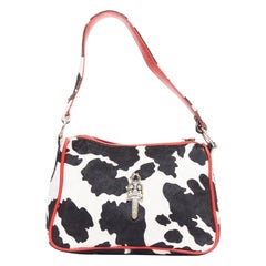 rare CHROME HEARTS Nuggets noir blanc en poils de veau rouge sac sous le bras