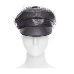 DIOR Arty black soft leather mesh veil CD bee lined newsboy hat