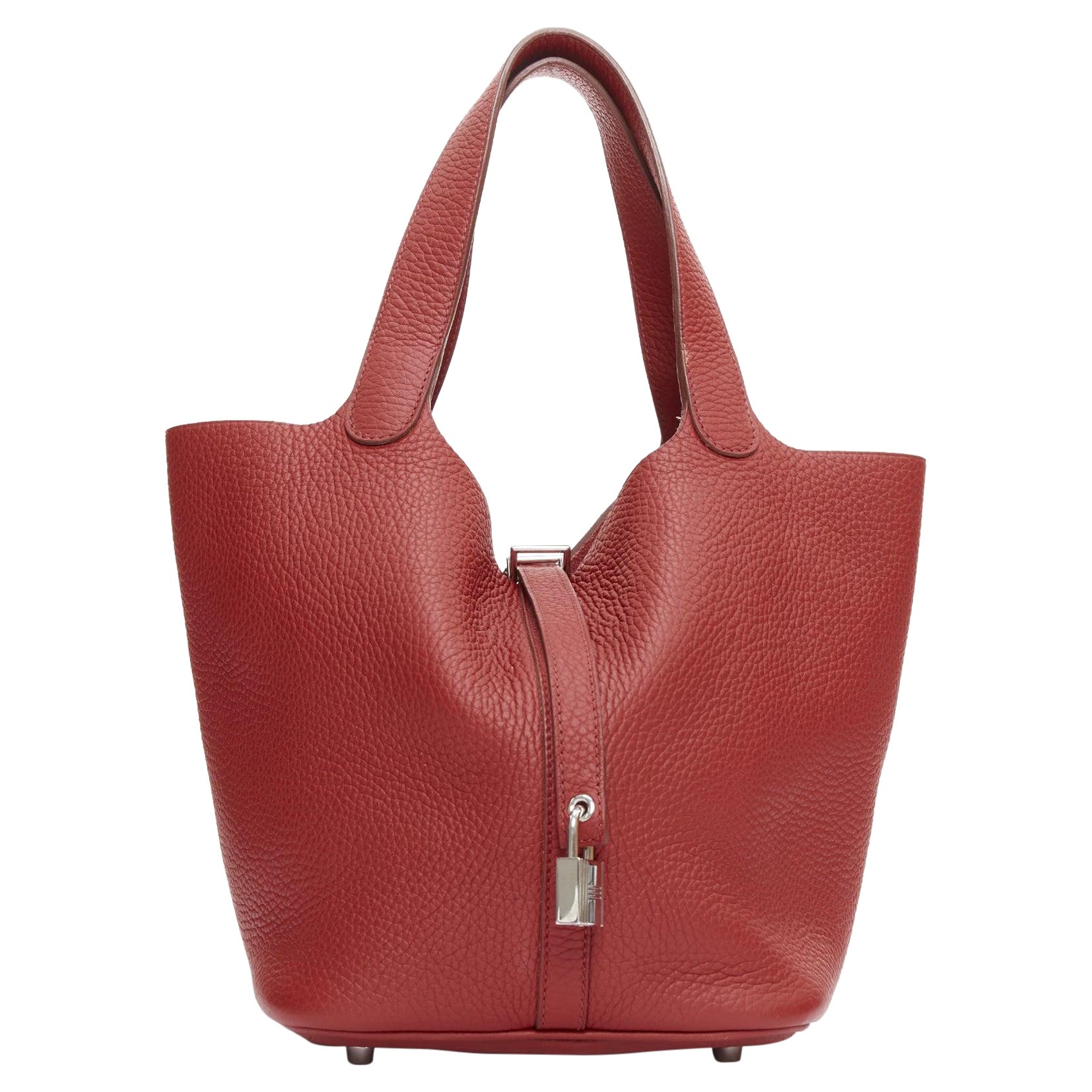HERMES Picotin Lock 22 red clemance palladium hardware tote bag For Sale