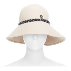 MAISON MICHEL chapeau fedora visière à breloque M en feutre de lapin beige tressé