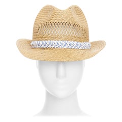 COMME DES GARCONS SHIRT 100% vegetable straw tan ribbon trim fedora hat