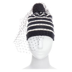 BERNSTOCK SPEIRS 100% cashmere black white striped veil beanie
