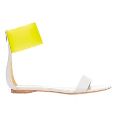 JIL SANDER neon yellow rubber ankle strap grey leather flat sandals EU37