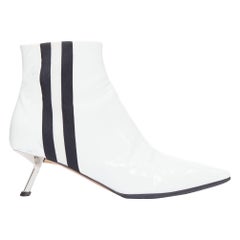 ALCHIMIA DI BALLIN side striped patent leather silver kitten booties EU38.5
