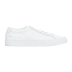 COMMON PROJECT WOMAN white leather gold text sneakers EU35