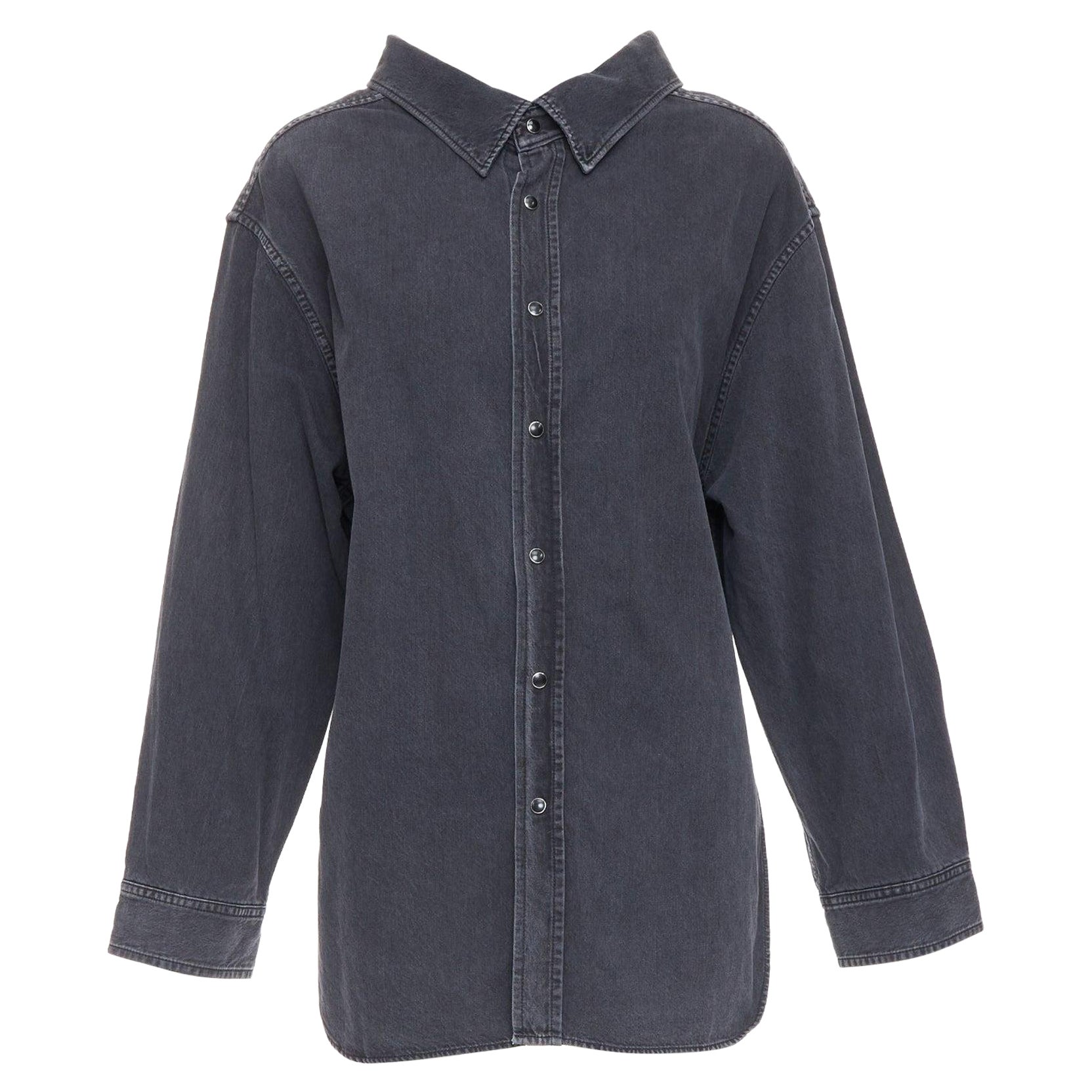 BALENCIAGA Demna 2017 black washed denim swing collar oversized shirt FR34 XS For Sale