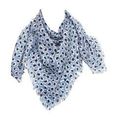 GUCCI KIDS blue black wool silk leopard print fringe sqaure scarf