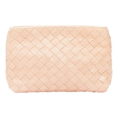 BOTTEGA VENETA light nude intrecciato leather woven zip pouch
