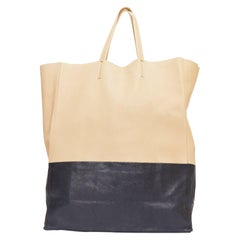 CELINE Cabas Vertical nudo nero in pelle morbida bicolore