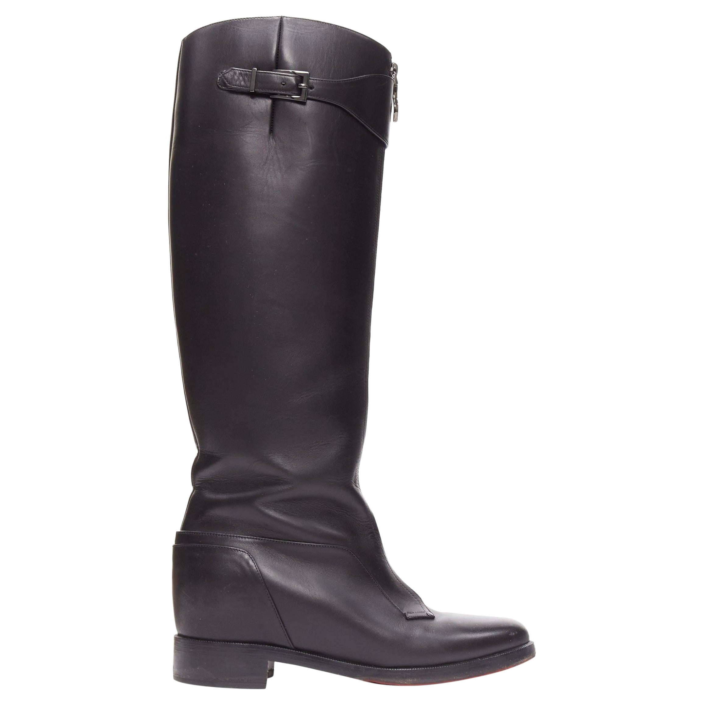 CHRISTIAN LOUBOUTIN botas de montar de piel negra con cremallera y cuña oculta EU37