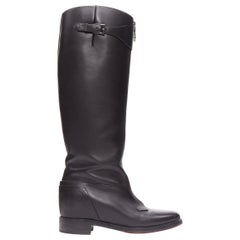 CHRISTIAN LOUBOUTIN black leather zip front concealed wedge riding boot EU37