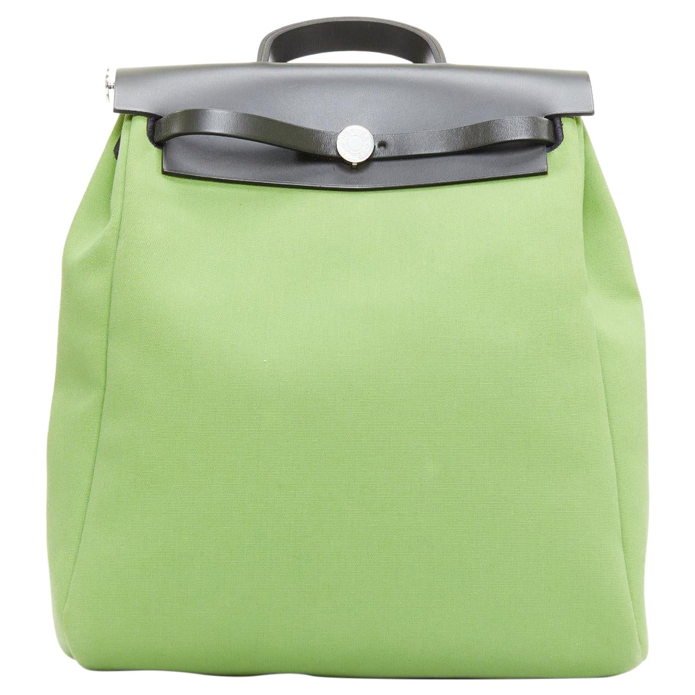 rare HERMES Herbag A Dos Vert Criquet green black canvas palladium backpack
