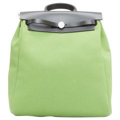 rare HERMES Herbag A Dos Vert Criquet green black canvas palladium backpack