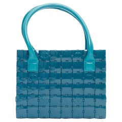 rare CHANEL Puzzle blue plastic CC chip leather stitch tote bag