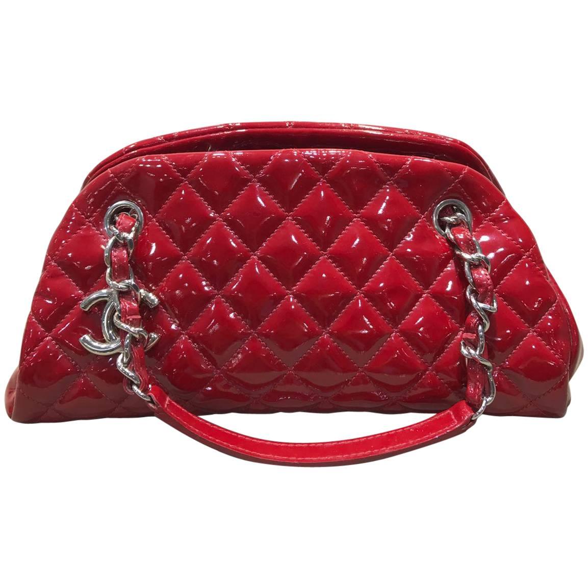 Chanel Red Quilted Patent Leather Mademoiselle Bowling Bag
