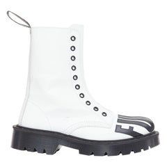 Used VETEMENTS VTMNTS F OFF black white slogan leather combat boots EU36