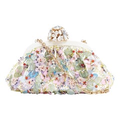 DOLCE GABBANA Pochette Creme farbenfroh Kristall verschönert Schloss Rahmen Clutch Bag