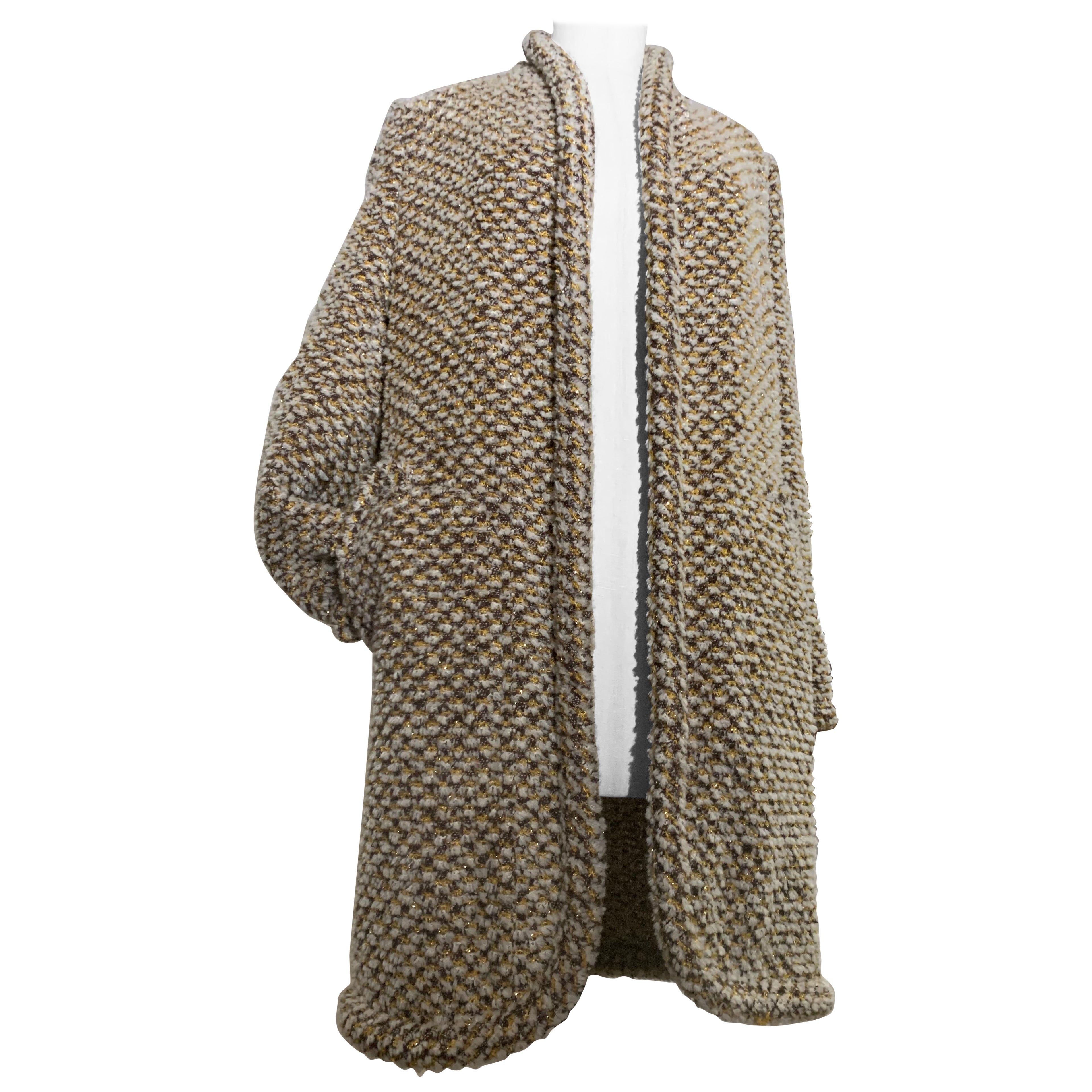 1970s James Galanos Couture Fantasy Chenille Knit Cardigan Jacket w Gold Yarn For Sale