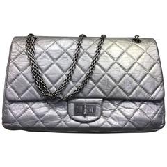 chanel aged calfskin flap bag Chanel Silver Aged Calfskin Leather Quilted 2.55 Double Flap Bag