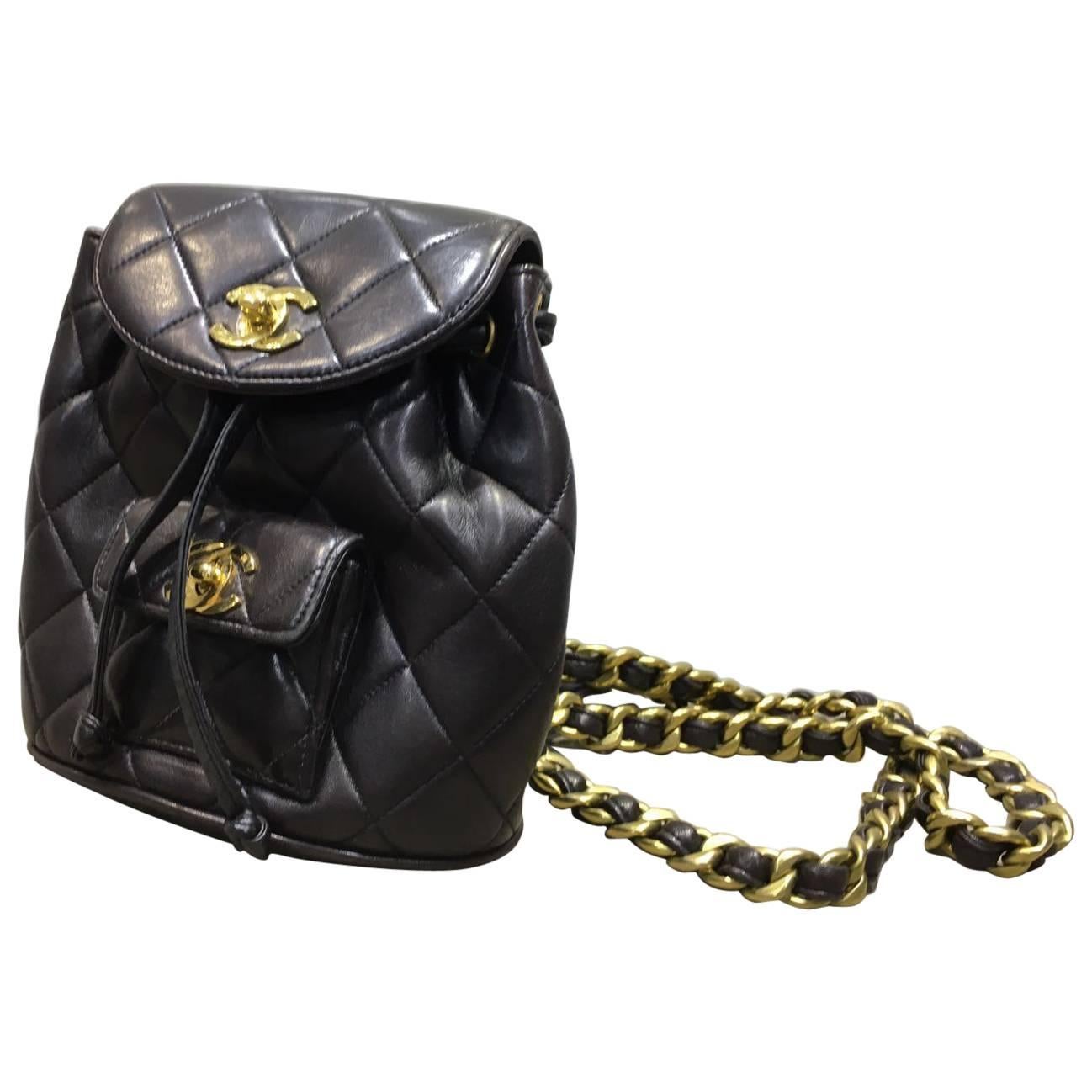 Chanel Black Quilted Lambskin Leather Mini Backpack Bag