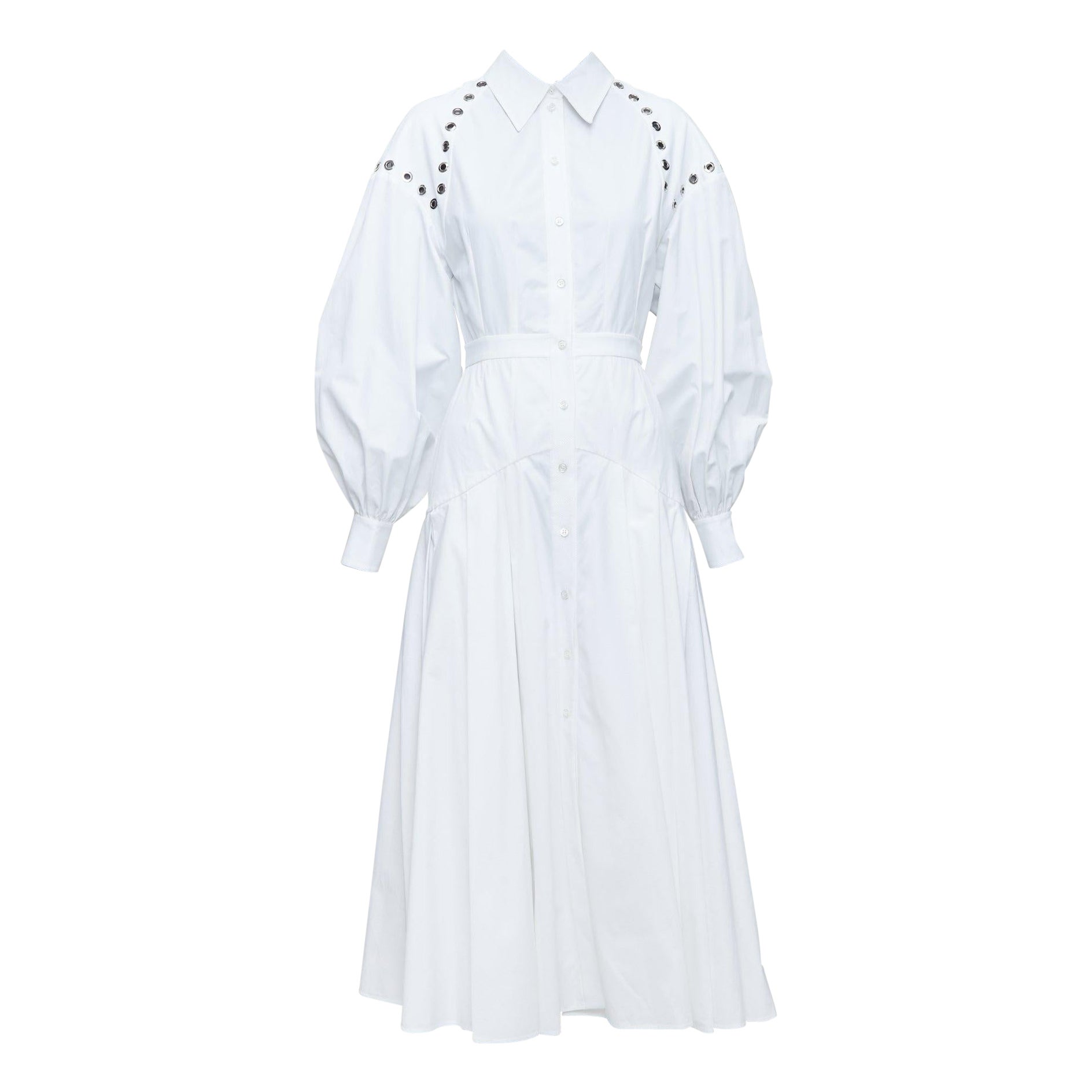 ALEXANDER MCQUEEN 2022 white cotton silver grommet midi dress IT38 XS For Sale