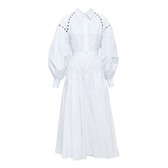 Alexander McQueen 2022 abito midi in cotone bianco e argento IT38 XS
