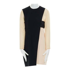 Celine Phoebe Philo nudo e nero, abito a maniche asimmetriche in seta FR38