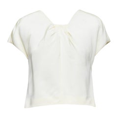 Oscar De La Renta P16 100% seta crema manica a cappuccio crop top US0 XS