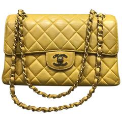 Chanel Classic Yellow Lambskin Quilted Flap Bag with Both Sides Opening