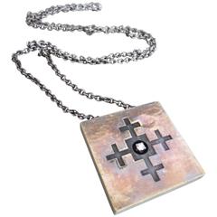 Danish Silver Gilt Diamond Mid Century Modernist Pendant Necklace